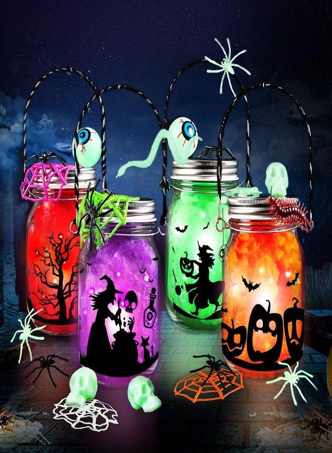 AuroTops Halloween Craft for Kids,4PCS Halloween Mason Jar Kit with Accessories for Kids DIY,Halloween-Theme Art Activities Supplies Gifts for Kids Aged 4-12,Party Decoration Classroom Trick or Treat - Image 1